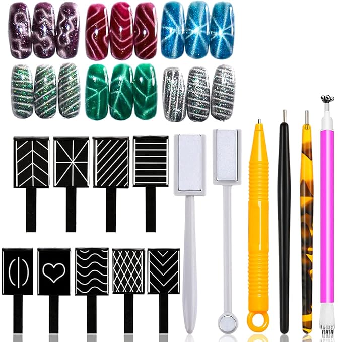 15 Pcs Nail Magnet Tool Set Magnet Plate Wand Board Magnetic Pen Stripe Nail Magnet Double Ended Magnet Wand Magnet Stick for Cat Eye Gel Polish Nail Art