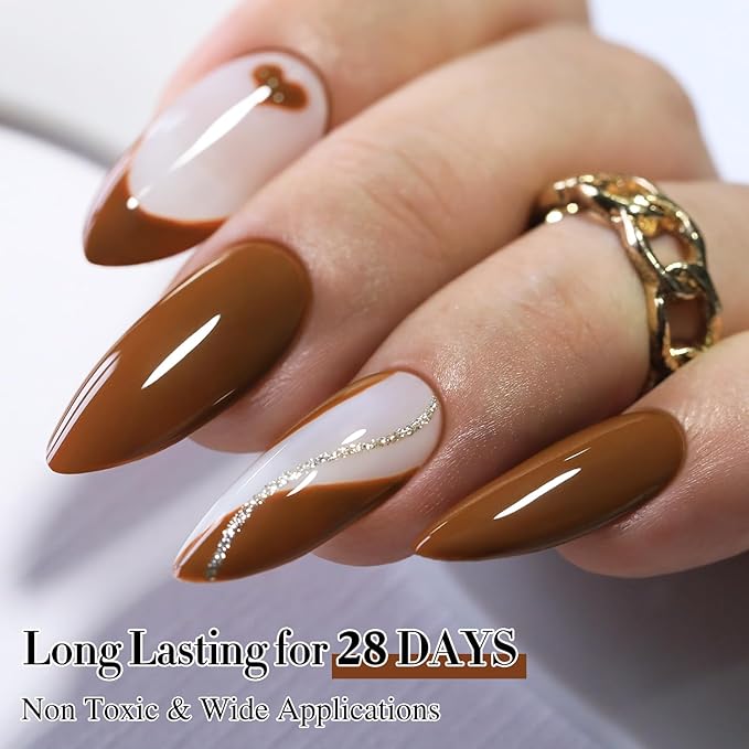 Double Rhythm 15ML Gel Polish Pure Sheer Same Color Same Bottle Soak Off Gel Polish Art Manicure Salon DIY at Home for Women (Brown-A1444)