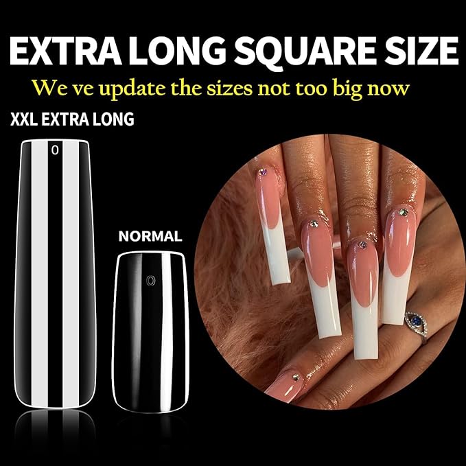 UNA GELLA Nail Tips Square Fake Gel Nails Tips 120 PCS No C Curve XXL Extra Long Full Cover Square Straight Curved Tapered Acrylic Nails for Press on Nail Extensions Salon Home DIY with Box