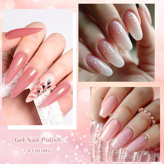 MEET ACROSS Rubber Gel Base Coat for Nails, 12Pcs Jelly Rubber Base Gel Polish for Nails Shiny Nude Sheer White Pink Long Lasting Protect Soak Off U V LED Builder Gel For Thin Weak Nails