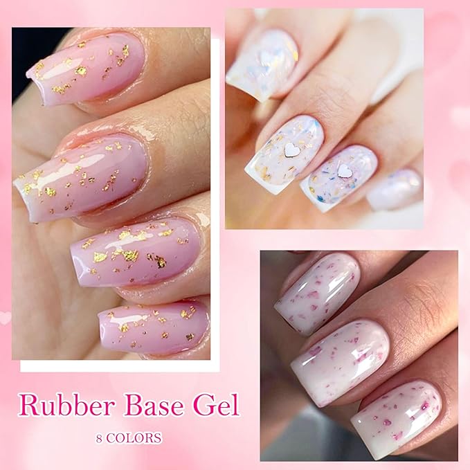 MTSSII Rubber Base Gel Nail Polish Kit with Golden Sequins For Nails, Glitter Sequins Gel Nail Polish Set, Soak Off UV Cured Nail Nail Art Design at Home