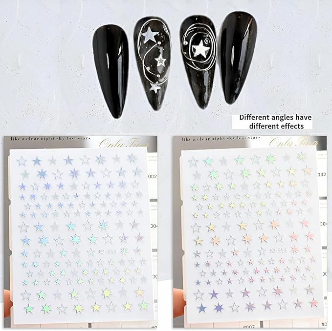 12 Sheets Star Nail Stickers 3D Self Adhesive Aurora Heart Nail Decals Moon Glitter Design Nail Stickers Nail Art Supplies for Women DIY Manicure Acrylic Decoration