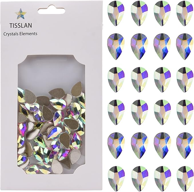 50pcs Flat Back Glass Big Nail Rhinestones Pear Shape Decoration Crystal Ab Stones DIY Craft Accessories Wholesale Nail Supplies for Nail Techs