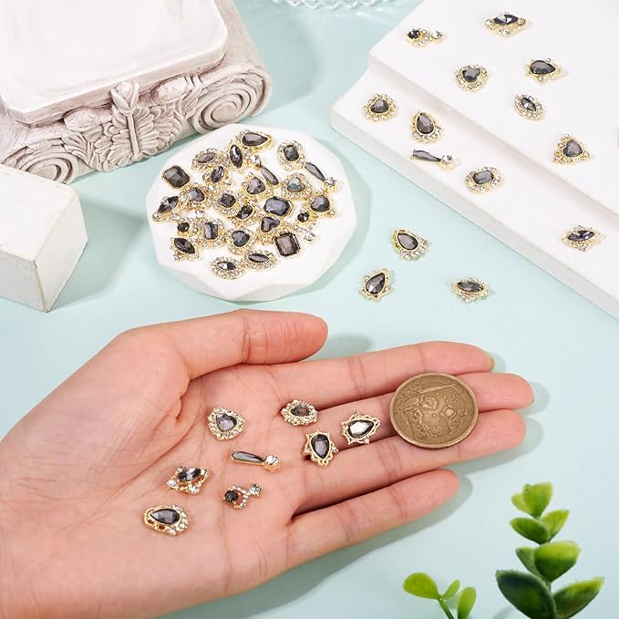 KISSITTY 48pcs Nail Art Rhinestones Flat Back Rhinestone Crystal Cabochons Gray Color Heart Teardrop Rectangle Shape Small Embellishments for Nail Art Craft Decoration Jewelry Making