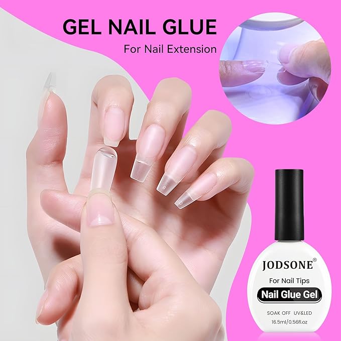 JODSONE 2Pcs 16.5ml Nail Glue Gel Clear and Long-Lasting U V Lamp Cured for Attaching False Nails Repairing Broken Nails and Securing Decorations