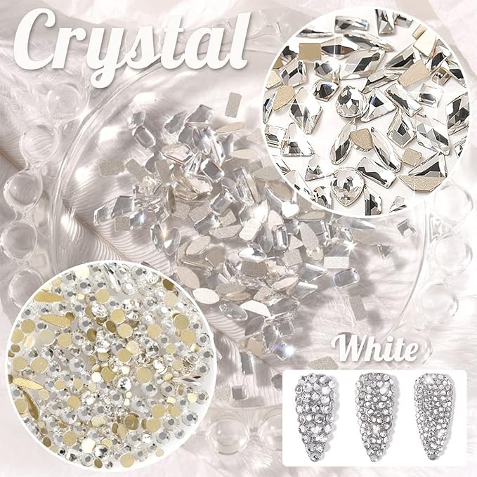3 Boxes Silver Clear Nail Rhinestones 240 Multi-Shapes Crystal White Big Gems Stones Flatback Round Beads Glass Crystals Nail Art Charms for Arylic Nails Face Eyes Makeup Tumblers Bottles Shoes