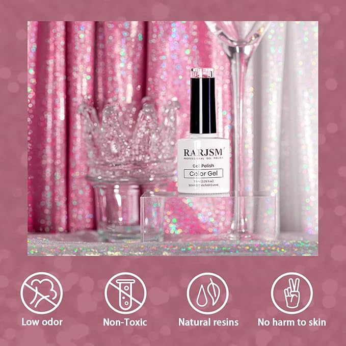 RARJSM Glitter Gel Polish Light Pink Reflective Holographic Gel Nail Polish 7.5ML 1Pcs Iridescent Shimmer L E D U V Soak Off Shining Sparkle Diamond Gel Polish Nail Art Manicure Salon DIY at Home