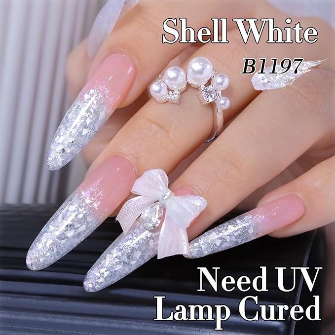 Double Rhythm 0.5Oz Glitter Gel Polish Same Color Same Bollte Shimmer Reflective Color for Nail Art Salon DIY Soak Off 15ml Nail Lamp Gel Polish at Home (White-B1197)