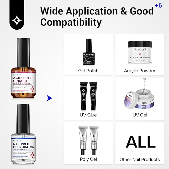 Acid Free Nail Primer: 15ml No Lift Bond Nails Prep Primer for Acrylic/Gel Polish Professional Nail Supplies Set