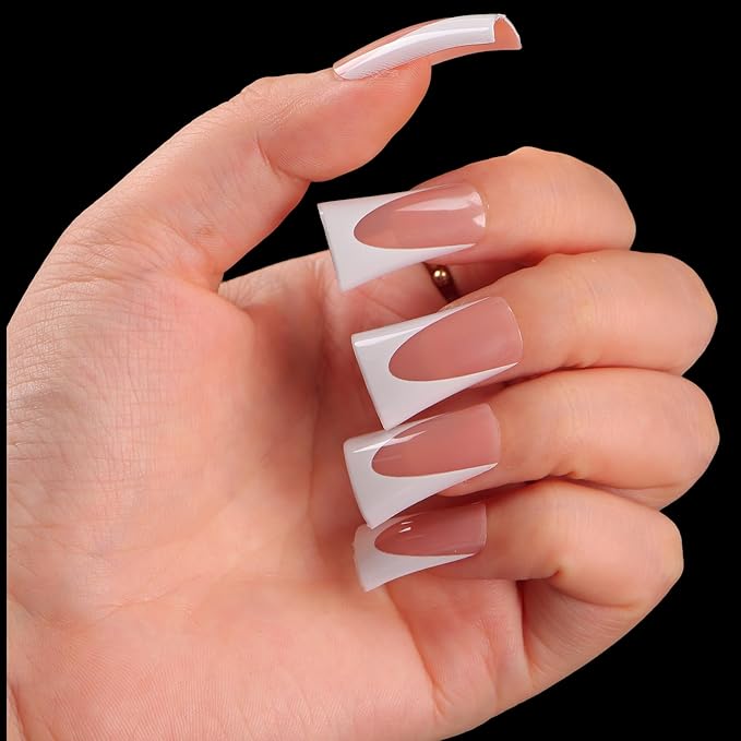 outopen 120pcs Duck Nail Tips Short Light Pink French Duck Tips Full Cover Fan Flare Duck Tips for Wide Press on Nail Crystal Duck Feet Nail Tips for Polygel Acrylic Extension, 12 Sizes