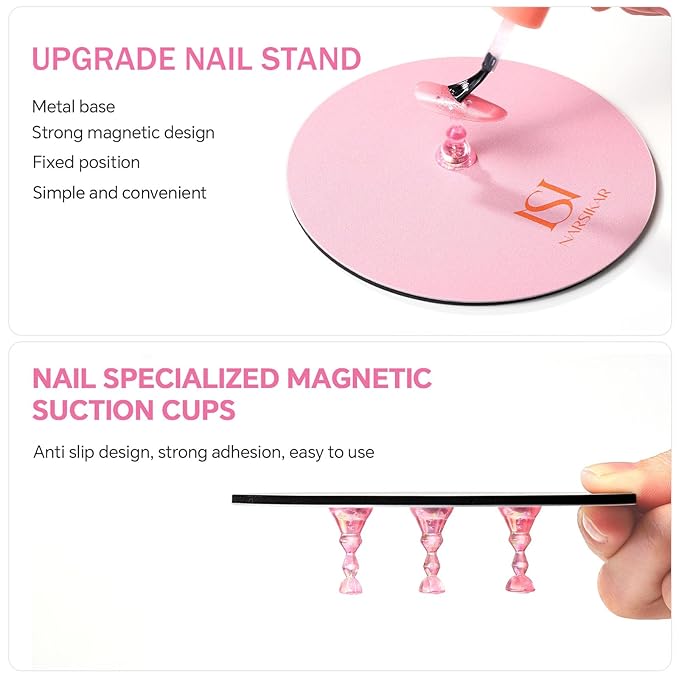 Nail Stand Set, Magnetic Nail Stands for Press ons False Nail Tips Practice Acrylic Nail Holder for Painting Nails with 300pcs Sticky Tabs (Pink)
