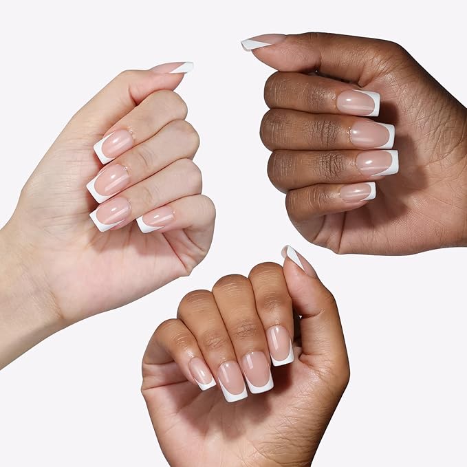 Press on Nails,French tip Short Square, 19 Sizes, 38 Pieces,Fake Nails with Brush-on Glue & Adhesive Tabs (Classic French)