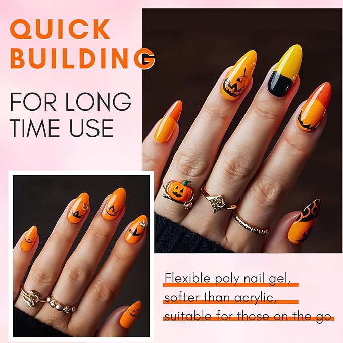 Makartt Hema-Free Poly Nail Gel Set: Orange Yellow Colors, Strong Builder for Extension Overlay Strengthener 3D Diy, Multifunctional, Long-lasting Manicures Home Salon-2PCs 30ML