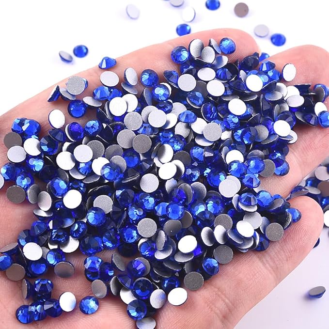Blinginbox 288 Pieces SS30/6.4-6.6mm Flat Back Crystal Rhinestones Round Gems for Nail Art,Sapphire