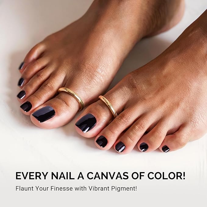 MelodySusie 32Pcs Semi Cured Gel Toe Nail Strips (Black), Pedicure Stickers for Toes, Works with Any UV/LED Lamps, Salon-Quality, Long Lasting, Easy to Apply & Remove