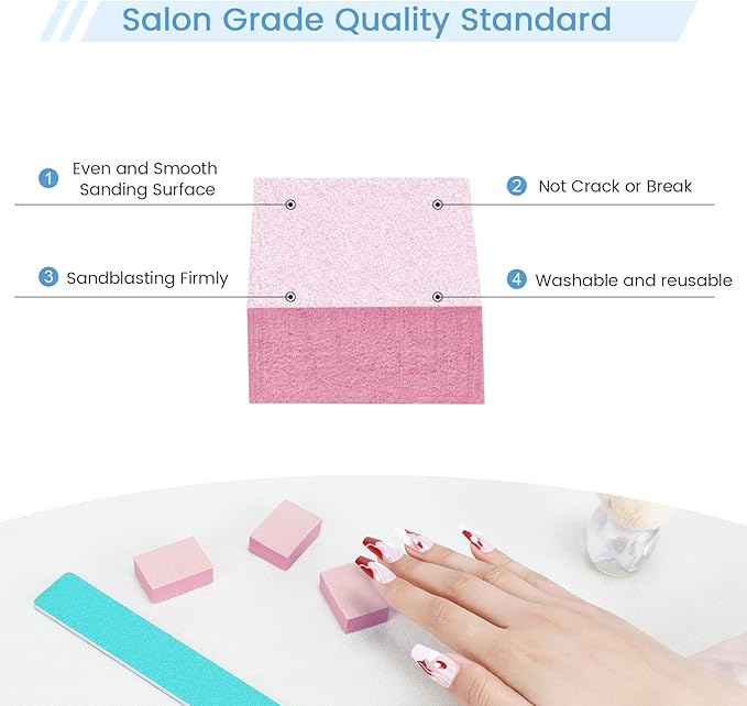 Nail Buffer Block, 100 PCS Mini Buffers, 2 Way Coarse Medium Grit 100/180, 1.3 inches Small Buffing Kits for Nail Gel Polish, Acrylic & Press-On Nails Prep, Pedicure & Manicure, Pink