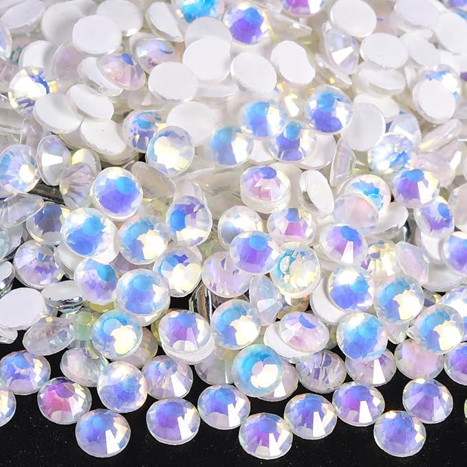 Blinginbox Flatback Rhinestones Round Gems, 1440pcs Luminous Series Glass Stones Neon Gems Non Hotfix Crystal Rhinestones for Nail Charms Crafts Clothes Tumblers,Crystal Luminous Opal,SS10.