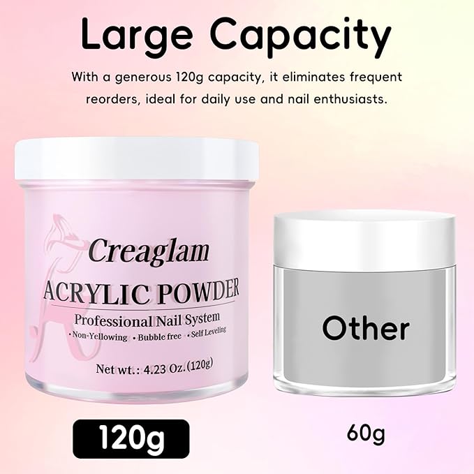 Acrylic Powder 120g 4.23oz No Lamp Needed for Nail Extensions, Bubble Free Formula Acrylic Nail Powder for 3D Art Sculpting Tips, Long Lasting Salon Quality Manicure