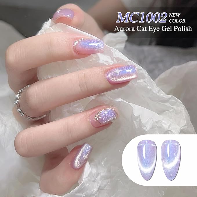 Double Rhythm 6 Colors Cat Eye Gel Polish Set Shimmer Glitter with Magnet Holographic Reflective Magnetic UV Nail Art Kit (6-Kit 11)