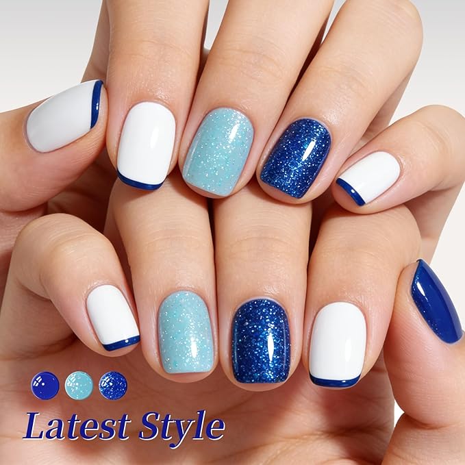 BORN PRETTY Blue Gel Nail Polish Set 6 Colors From Light Sky to Royal Navy Dark Blue Glitter Shimmer White Pearl Gel Polish Kit for Salon Manicure and Nail Art DIY at Home