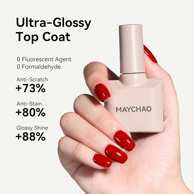 MAYCHAO 2 Pcs Gel Top Coat and Builder Gel Base Set- High Gloss Shiny Long Lasting Base Builder Nail Polish, Soak Off Nail Art Home and Professional Manicure