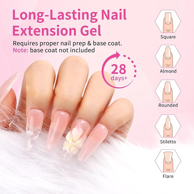BQAN Poly Nail Gel, 2 Pcs Clear Poly Extension Gel (30ml) with Slip Solution & Brush, for Long-Lasting Nail Extensions | Builder | Salon-Quality DIY & Home Use (Clear)