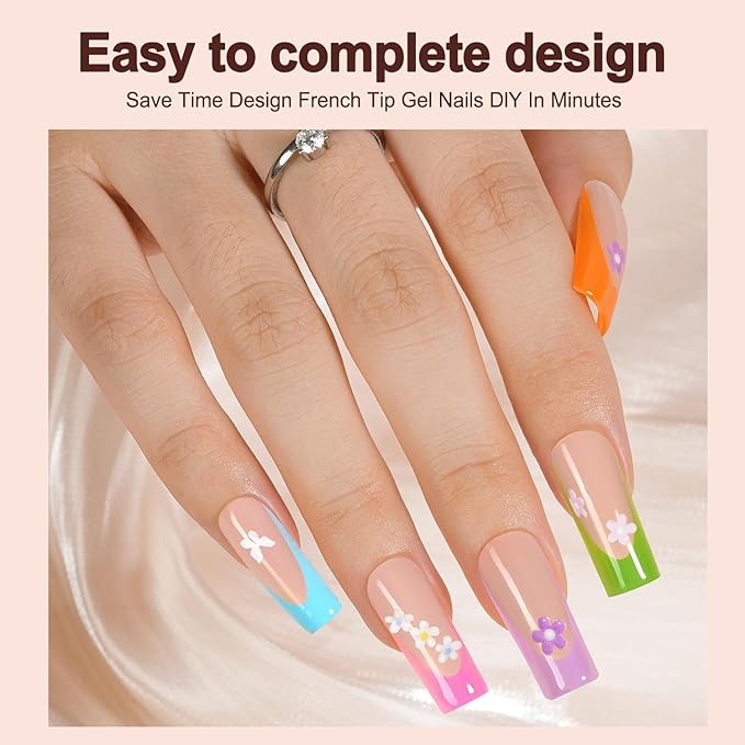 300Pcs French Gel Nail Tips, Vansiho Long Square Nail Tips, Pre-French Tips Press on Nails, Acrylic Fake Nails for Nail Art DIY 15 Sizes