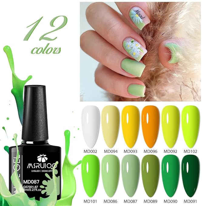 12Pcs Gel Nail Polish Set Nude Gel Polish Kit Orange White Grass Green Lime Greener Nail Polish Kit for Women Girls