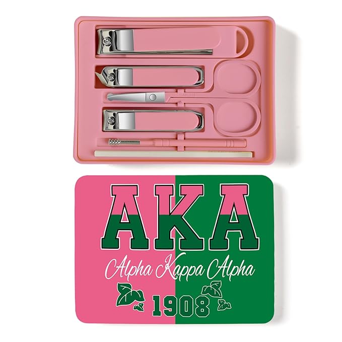 Nail Clippers and Beauty Tool Portable Set Nail Clipper Set Manicure Set 6 in 1 AKA Sorority Gifts Suitable for for Women Home, Workplace, Outdoor Travel,Etc.（Double Pinyin AKA）