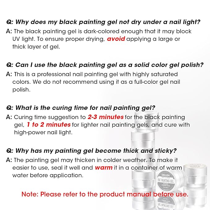 GELLEN Nail Painting Gel 2Pcs 8G Black & White No Wipe Pat Painting Nail Gel for Drawing Striper Liner Floral Painting Gel Polish Nail Art for Salon Home DIY Manicure, UV/LED Curing Required