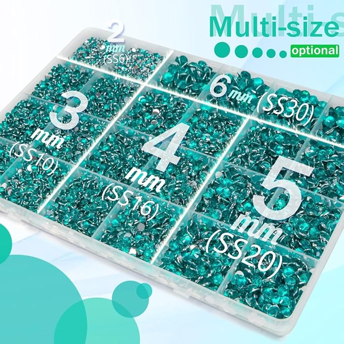 Cyan Green Resin Rhinestones w B7000 Glue for Bedazzling Crafting 2mm-6mm Teal Blue Flatback Stones Gems Turquoise Diamonds Bedazzler Kit for Nails Face Eyes Makeup Tumblers Bottles DIY Crafts