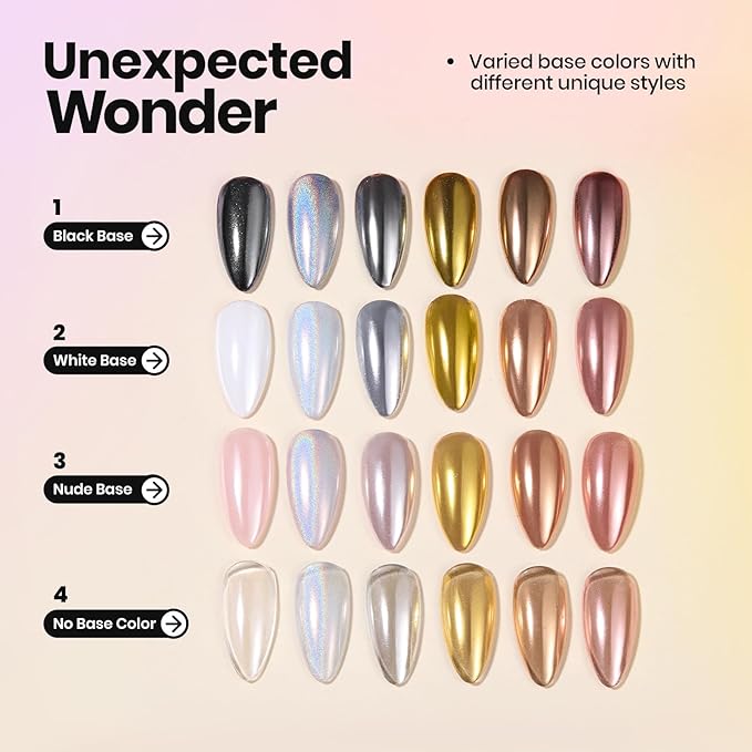 Beetles Chrome Nail Powder 6 Colors Mirror Gold Silver Effect Pearl White Cromer Powder for Nail Solid Pigment Holographic Aurora Nails Art Decoration Glitter Manicure Gift for Women