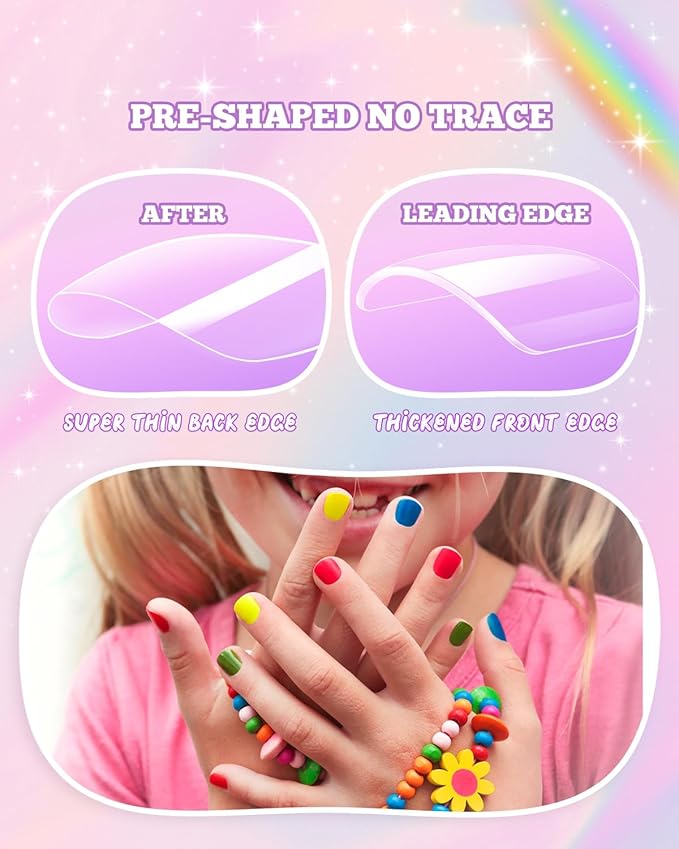 krofaue Kids Nail Tips - 240pcs Children Square Clear Press On Nails for Little Girls 10 Sizes Soft Gel Tips Extensions for DIY Decoration (9-12 years old)