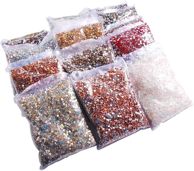 Hisenlee 14400PCS Rhinestone SS3-SS20 Crystal Gems 9 Sizes Wholesale Nail Art Rhinestone Flatback Round Glass Diamond for Crafts (SS6, White)