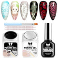 Magic Gel Nail Polish Kit, Black & White Poking Gel Polish with Poke Base Coat for Lace, Wave, Butterfly, Graffiti Letter Nail Designs, DIY Drawing Painting Manicure Supplies with Brush
