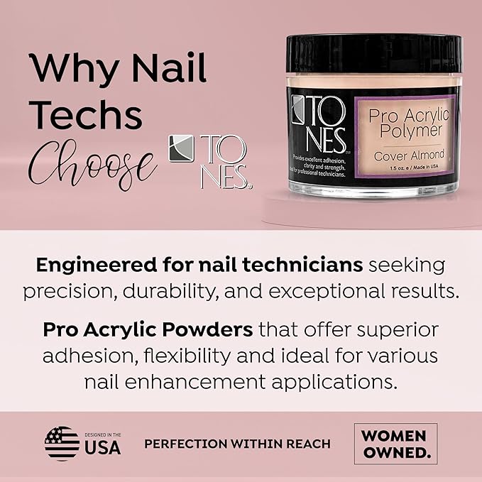 Tones Pro Acrylic Nail Powder, Cover Almond (Soft Nude Beige), (3.5 Fl Oz) - Long-Lasting & Non-Yellowing Polymer Acrylic Nail Powder for Salon & Home Quality Nail Carving Extensions & 3D Art
