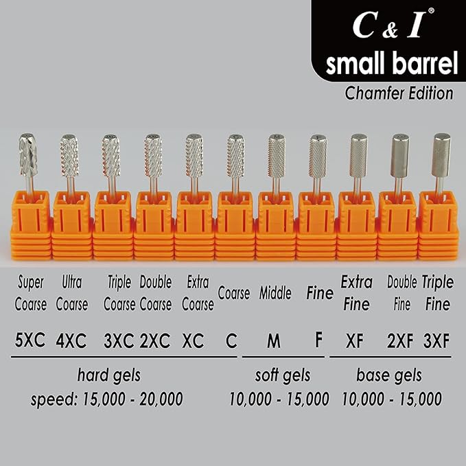 C & I Small Barrel Nail Drill Bit, Chamfer Edition, Professional Electric Nail File for Manicure Drill Machine, Remove Nail Gels, Acrylics, 3/32” (Medium -M)
