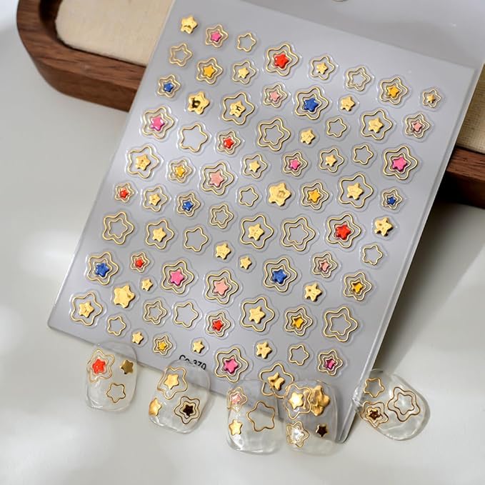 Star Nail Sticker Decals Colorful Nail Decals 5D Embossed with Design Nail Art Stickers Self Adhesive Independence Day Nails Artt Decal for Women Girls Kid Manicure Supply Decoration Accessories