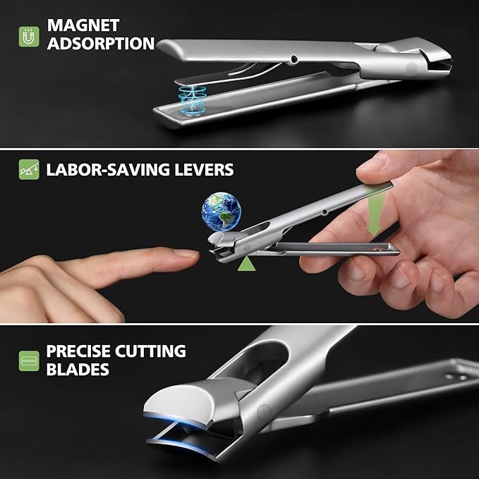 BALUCA 9mm Wide Jaw Opening Curved Finger Toe Nail Clippers with Catcher - Anti Splash Extra Large Toenail Clipper for Thick Nails, Nail Cutter Trimmer for Seniors, Men and Women