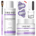SAVILAND Acrylic Nail Kit for Beginners: 30g Clear Acrylic Powder and Liquid Set with #12 Nail Brush, Forms & Manicure Tools for Extensions DIY 3D Nail Art Sculpting Home Salon Use