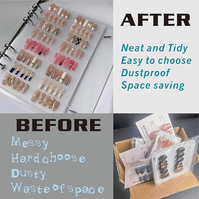 Nail Storage Organizer: A5 Nail Display Book Fake Nail Holder Press on Nail Case Art Nail Organizer Nail Storage Box, Nail Swatch Book Fake Nail Storage Package