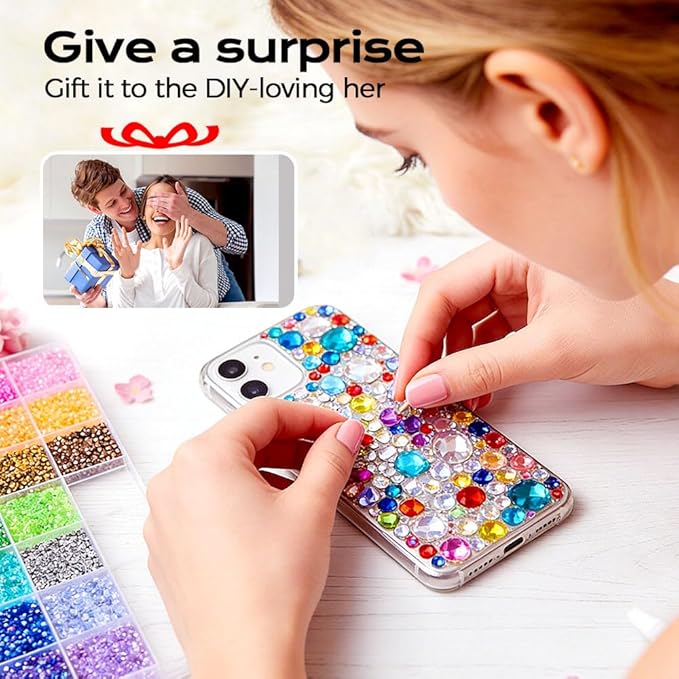 Colorful DIY Resin Rhinestone Kit, 2026 New Resin Jelly Rhinestones for Bedazzling, Multicolor 3mm Flatback Gems for Diamond Art, Bedazzler Kit 3Pc 10ml Jewelry Glue for Bedazzled Nail Art (24000)