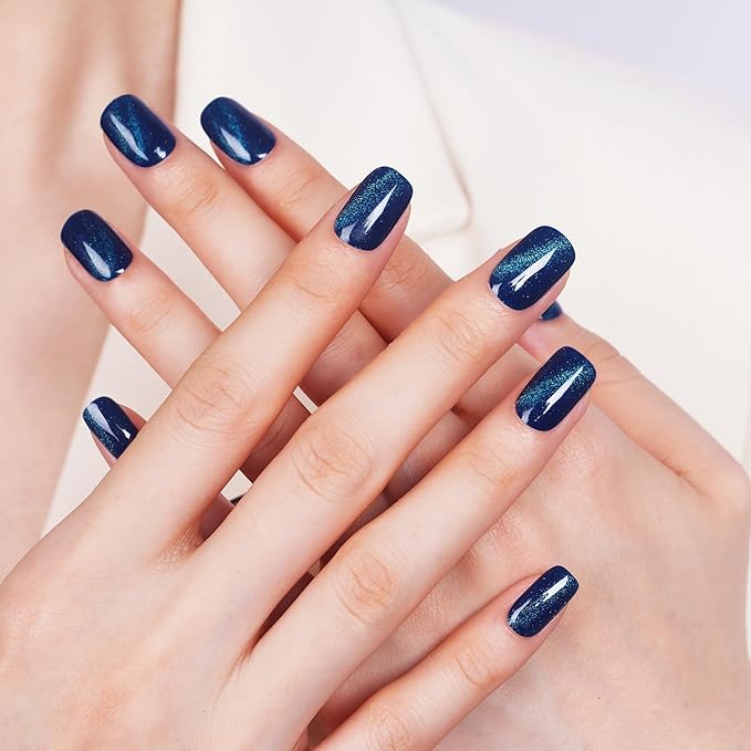 DANNI & TONI Semi Cured Gel Nail Strips Royal Blue Magnetic Cat Eye Gel Nail Wraps 28 Stickers | Abyssal Glint