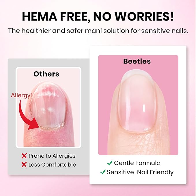 Beetles Gel Nail Kit Etch-X, Medium Coffin, 288pcs 12 Sizes Nail tips, 3Pcs 15ml HEMA-Free Nail Glue Top Coat & Base Gel Set, for Acrylic Press On Nail, Long Lasting Extension DIY Set at Home