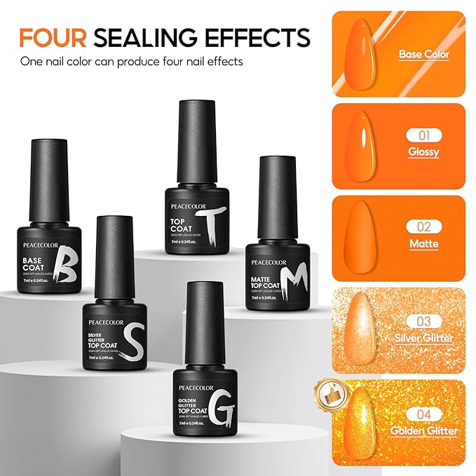 PEACECOLOR 60PCs Gel Nail Polish Set 55 Fall Winter Colors Brown Pink Red Gel Polish with 5Pcs Glossy/Matte/Glitter Top Base Coat Soak Off Long Lasting Manicure Kit Gifts for Women DIY Home