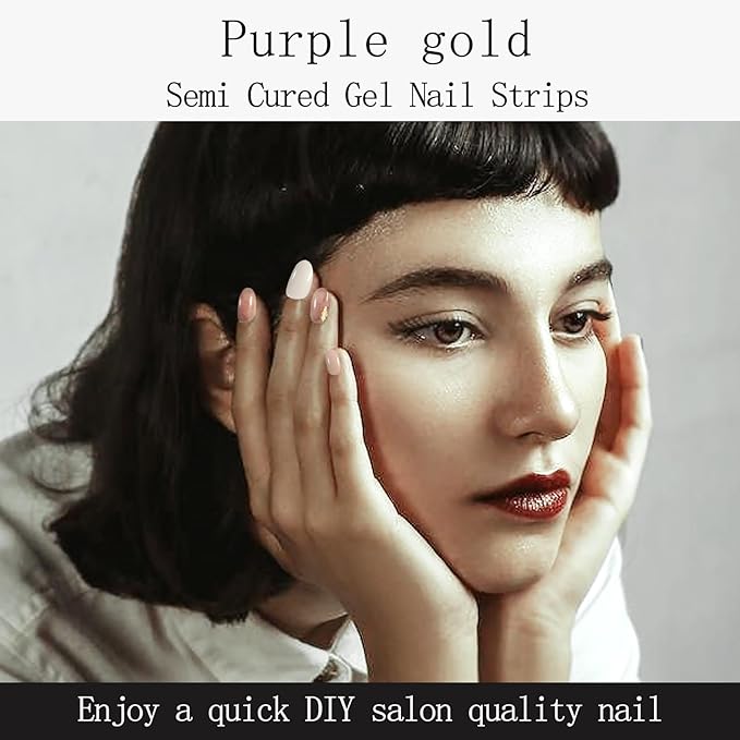 Gold Semi Cured Gel Nail Strips UV/LED Light Needed 20Pcs Cream Gel Nail Stickers with Design Glossy Marble Nails Polish Strips Full Polish Self Adhesive Nails Wraps for Women