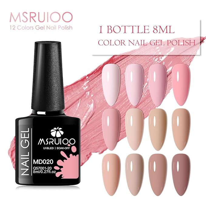 Gel Nail Polish Kit Spring Nude Gel Polish Set 12 Colors Pink Skin Tones Collection Neutral Brown Soak Off Uv Led Lamp Gel Nail Kit DIY Nail Art Salon Home Gift 8ml