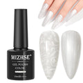 MIZHSE Pearl White Gel Nail Polish, Shimmer Mermaid Gel Polish Glitter Gels Polish Swirl Shell Thread Effect Soak Off U V Salon Home DIY Manicure Use10ml