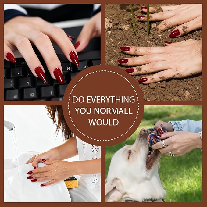 Brown Press on Nails Almond, Fall Coffee Chocolate Press ons, Reusable Acrylic Stick on False Nails 30Pcs 15 Sizes Kit for Women