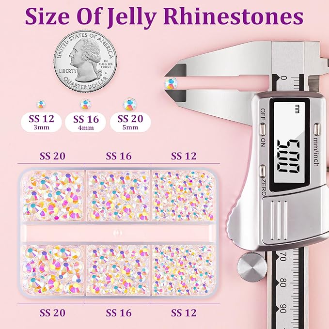 Resin Jelly Rhinestones for Crafting with B7000 Jewelry Glue, 1 Box Transparent AB Flatback Crystals with 2Pcs 10ml Glue, Bedazzling Non Hotfix Gems for DIY Tumblers Clothing Shoes Manicure